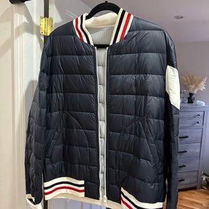 Moncler Navy and White Quilted Bomber Jacket